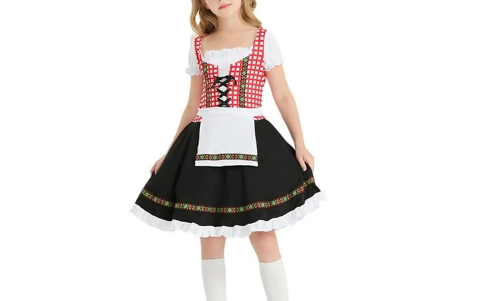 Aodebiao Cute Girlstraditional Plaid Graphic Prints Ethnic Clothing Beer Festival Dress Item-clearance