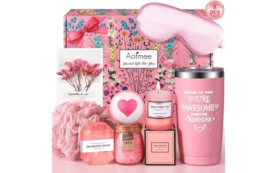 Aofmee Gift Baskets For Women 8 Pcs Rose Bath And Body Set Beauty Spa Holiday Birthday Gifts For Pink