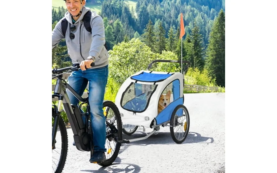 Aosom Dog Bike Trailer 2-in-1 Pet Stroller With Canopy And Storage Pockets Blue