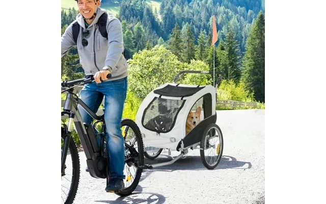 Aosom Dog Bike Trailer 2-in-1 Pet Stroller With Canopy And Storage Pockets White product image