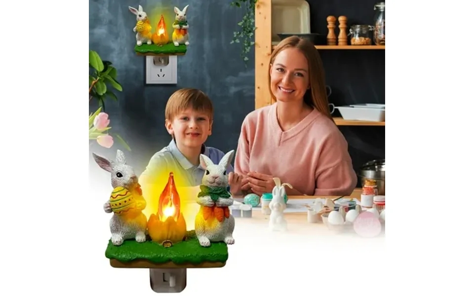 Apmemiss Easter Bunny Night Light Bunny Campfire Flickering Night Light Plug In Easter Decoration 3d Bunny Carrot Night