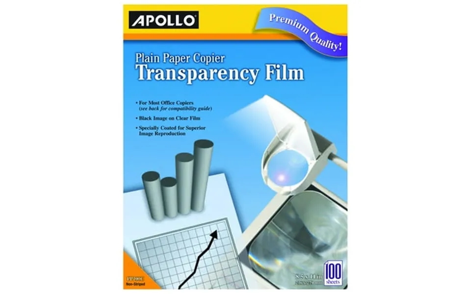 Apollo Vpp201ce-a 8.5 In. X 11 In. Plain Paper Laser Transparency Film With Handling Strip - Black On Clear 100 Box