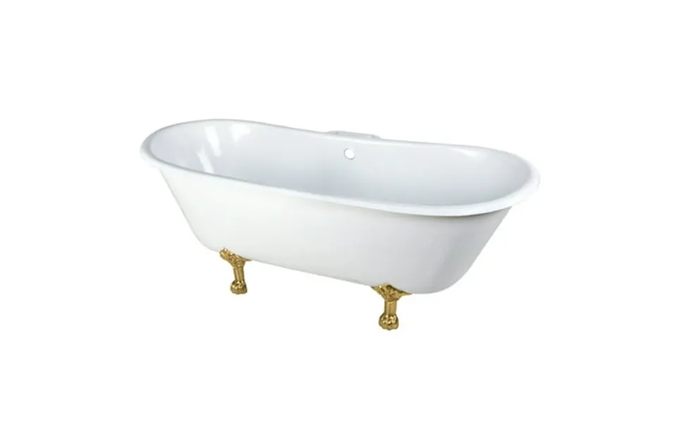 Aqua Eden Vct7d6728nh7 67-inch Cast Iron Oval Double Slipper Clawfoot Tub 7-inch Faucet Drillings In White Brushed Brass