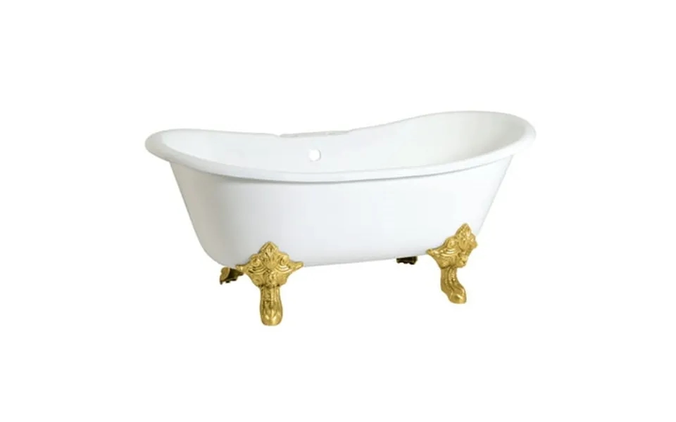 Aqua Eden Vct7ds6731nl7 67 Cast Iron Oval Double Slipper Clawfoot Tub 7 Faucet Drillings White Brushed Brass