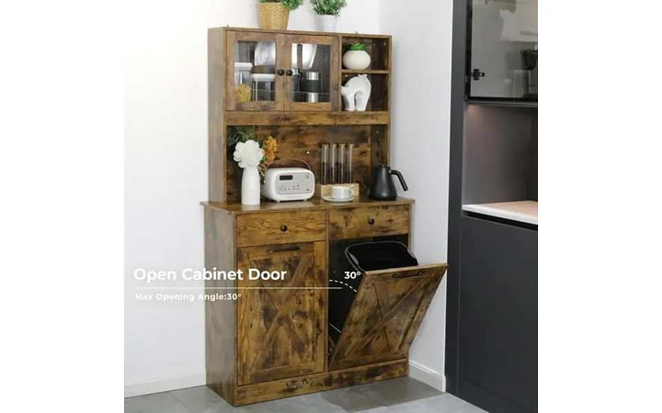 Arlopu 2 In 1 Dual Tilt Out Trash Cabinet Kitchen Pantry Storage Cabinet Wooden Recycling Cabinet Hidden Trash Can Holde