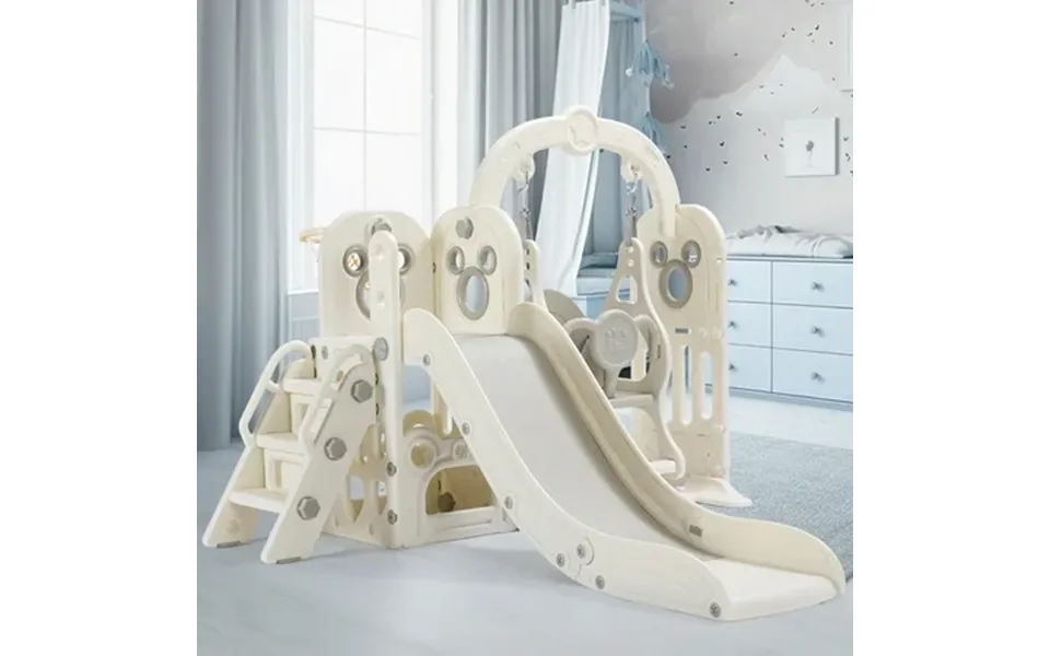 Arlopu Toddler Slide & Swing Set Freestanding Kids Slide Climber Set W Basketball Hoop Storage Space & Anti-slip Steps I