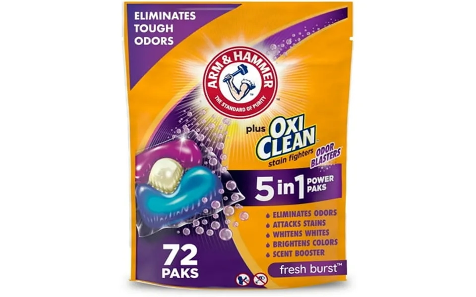 Arm & Hammer Plus Oxiclean With Odor Blasters Laundry Detergent 5-in-1 Power Paks 72 Ct - 4 Pack
