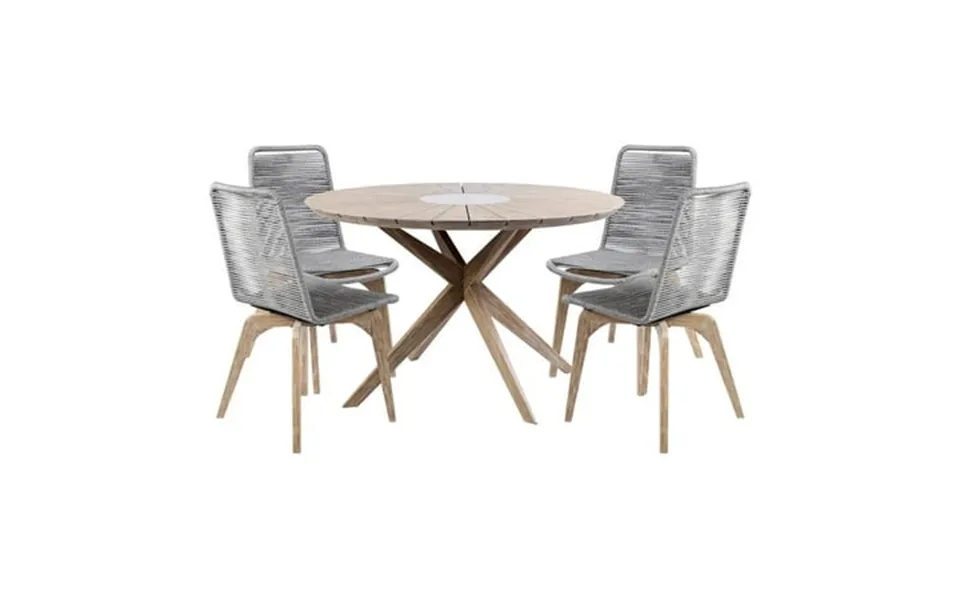 Armen Living Oasis And Island Outdoor 5 Piece Light Eucalyptus And Stone Dining Set