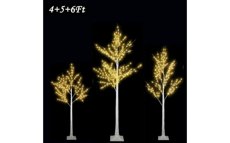 Artificial Lighted Birch Trees Set Of 3 White Pre-lit Christmas Trees For Outdoor Indoor All Weather Pvc Warm Lighted Tr