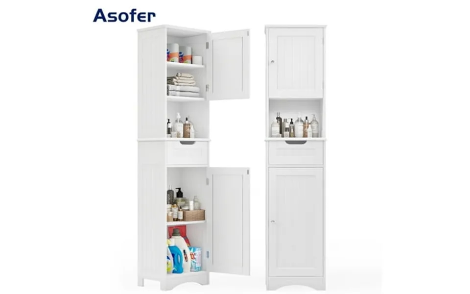 Asofer 67 Tall Bathroom Storage Cabinet Narrow Linen Tower With Door & Drawer White