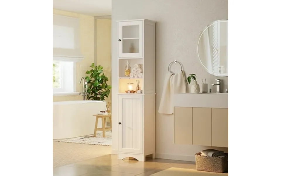 Asofer Bathroom Storage Cabinet Narrow Tall Cabinet Storage Tower With Glass Door Shelves And Open Storage Living Room K
