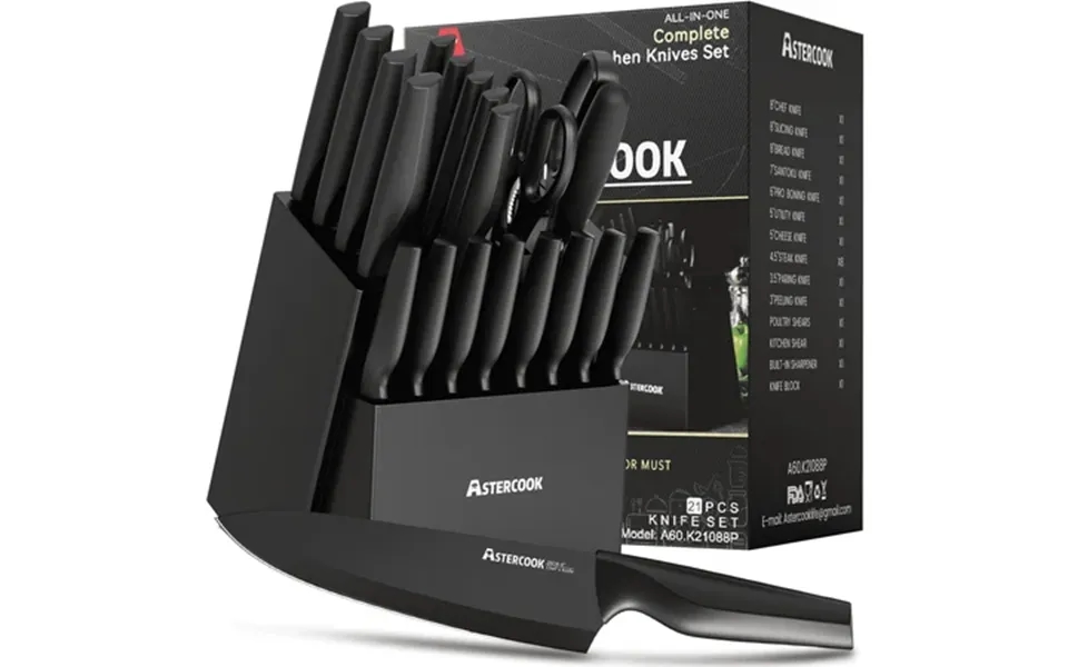 Astercook 20 Pieces Knife Set Kitchen Knives Set With Built-in Sharpener Healthy Anti-rust Coating & German Stainless St
