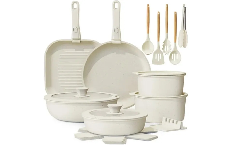 Astercook 22 Piece Ceramic Pots And Pans Set Non Stick Cookware Set With Detachable Handles Oven Safe Induction Ready St