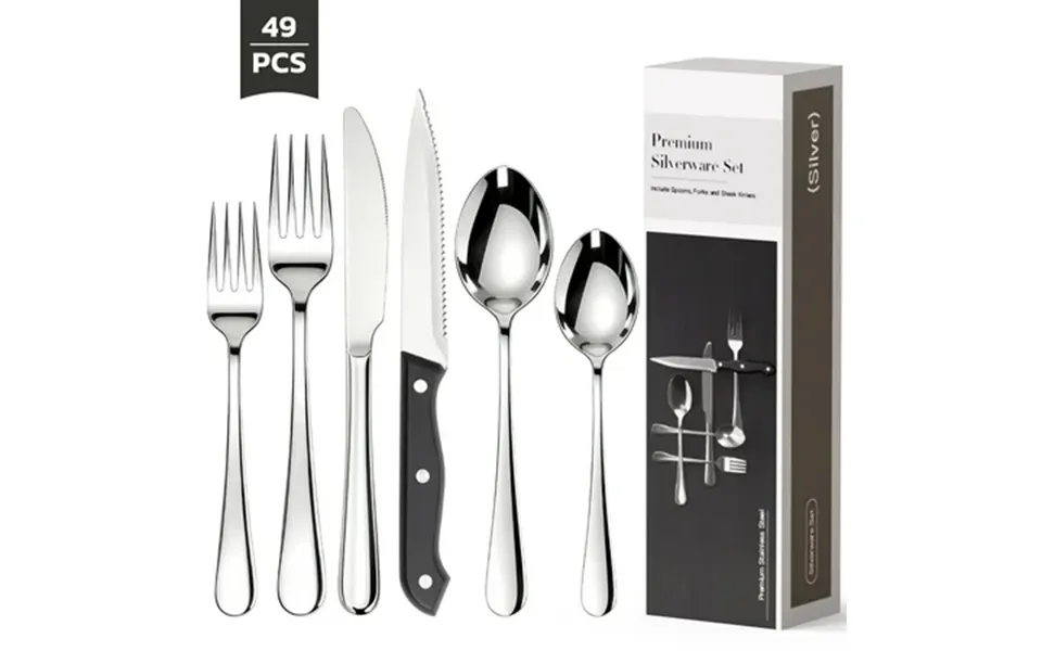 Astercook 49-pieces Silverware Set With Steak Knives Tableware Set For 8 - Great Food-grade Stainless Steel Flatware Set