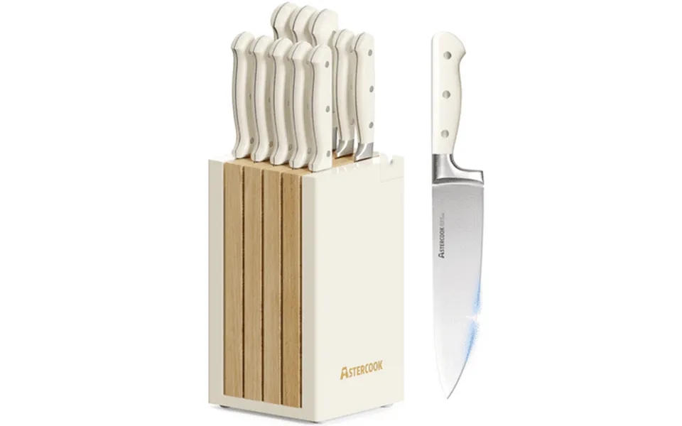 Astercook Knife Set 12-piece Kitchen Knives Set With Block Full Tang German Stainless Steel Knives With Sharpener Dishwa