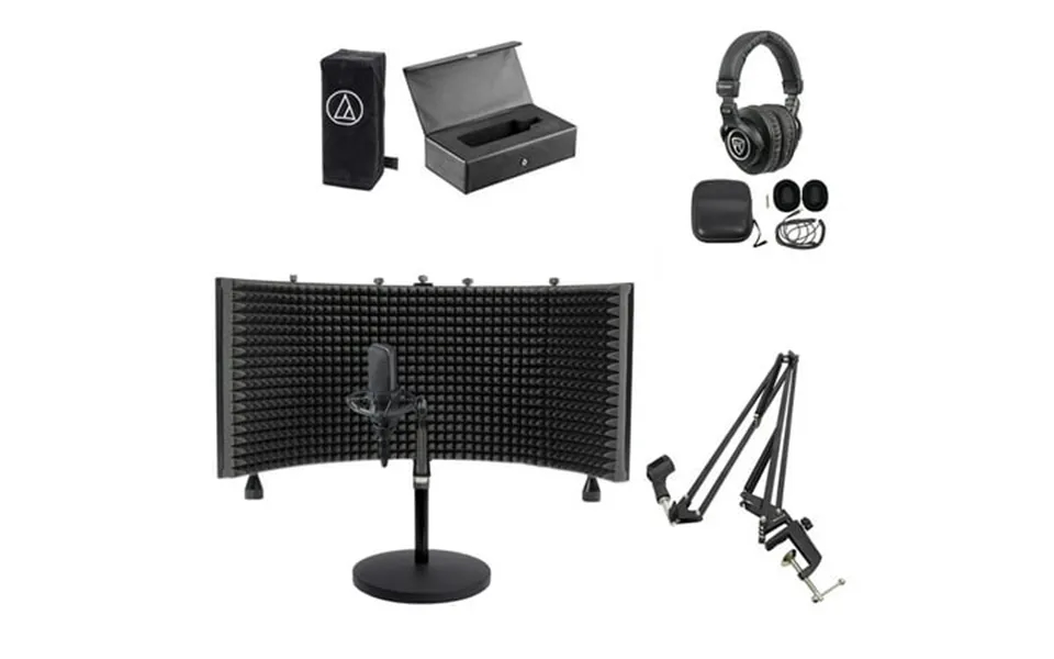 Audio Technica At4033a Condenser Mic Case Headphone Shield Boom Stand