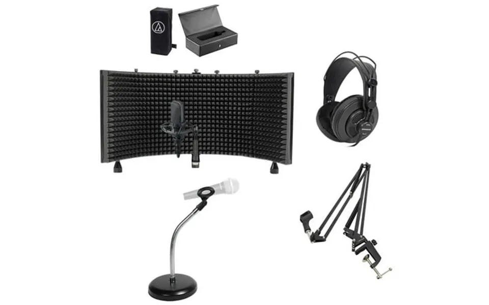 Audio Technica At4033a Condenser Microphone Case Headphones Shield Boom Stand