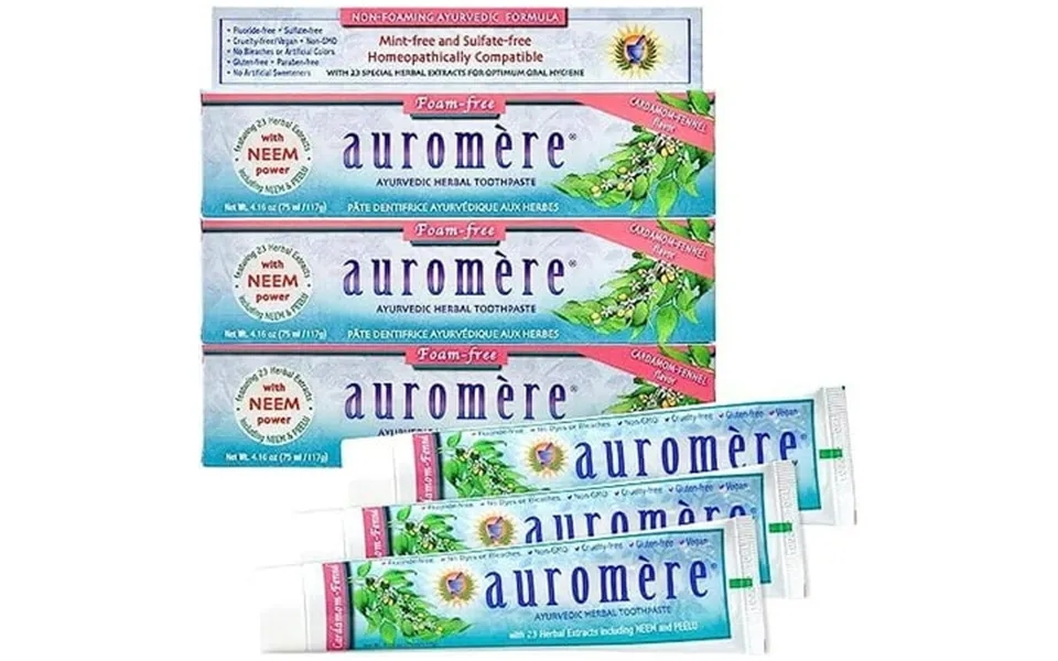 Auromere Ayurvedic Herbal Toothpaste Cardamom Fennel Foam Free - Vegan Natural Non Gmo Sls Free Fluoride Free Gluten Fre