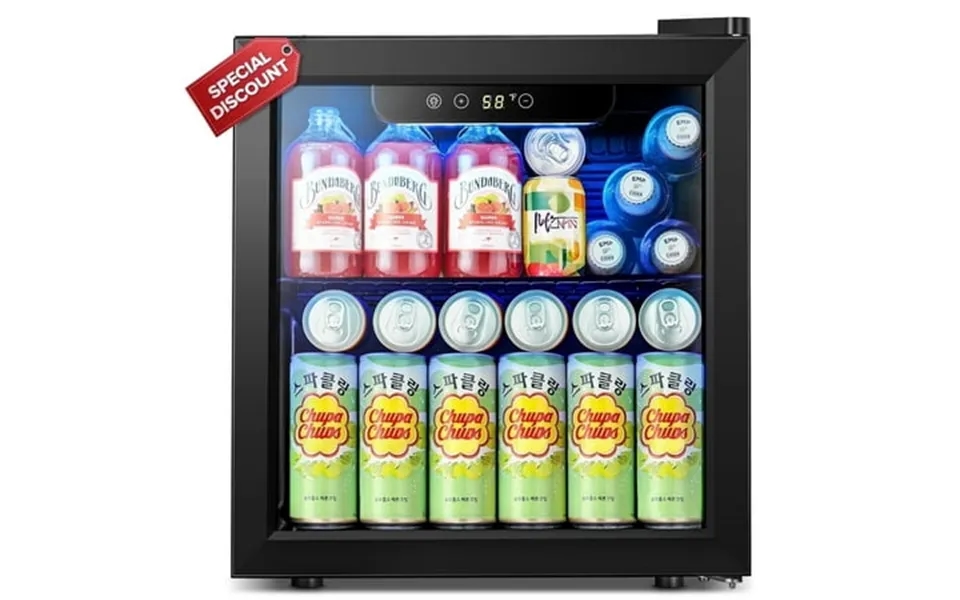 Auseo 1.3 Cu.ft. Mini Beverage Refrigerator Cooler - 55 Can &12 Bottle Mini Fridge With Double Glass Door For Home Bar O