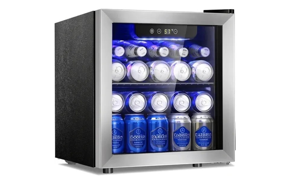 Auseo 55-can Mini Beverage Refrigerator Cooler - 1.3 Cu.ft.mini Fridge With Stainless Steel Glass Door For Home Office B