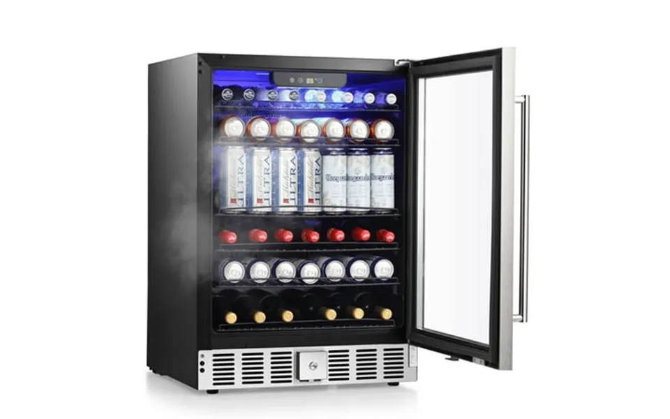 Auseo Beverage Refrigerator Cooler 5.1cu.ft Wine Or Champagne Cooler With A Lock Led Light Temperature Control 24inch