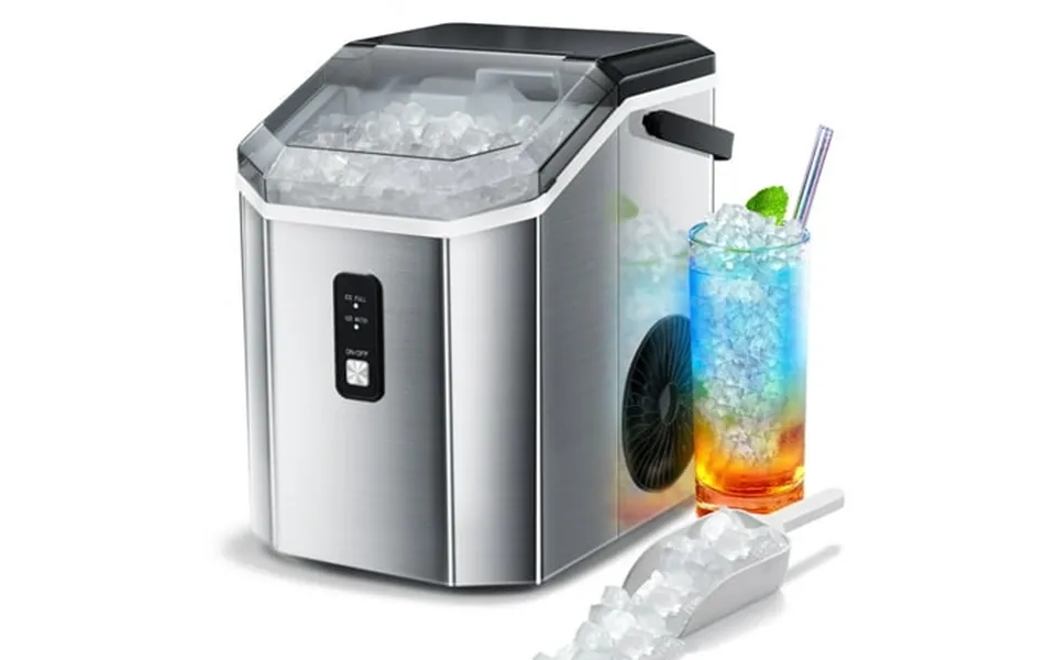Auseo Stainless Steel Nugget Ice Maker Countertop With Soft Chewable Pellet Ice 35lbs 24h With Portable Handle Stainless