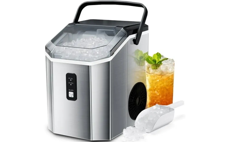 Auseo Stainless Steel Nugget Ice Maker Countertop With Soft Chewable Pellet Ice 35lbs 24h With Portable Handle Stainless
