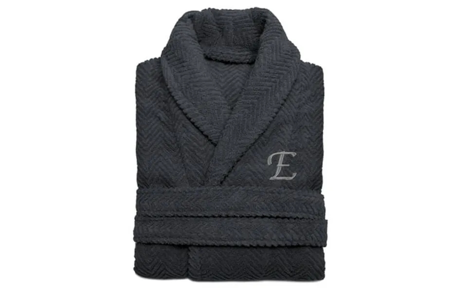 Authentic Hotel And Spa Charcoal Grey Monogrammed Herringbone Turkish Cotton Bath Robe E L Xl