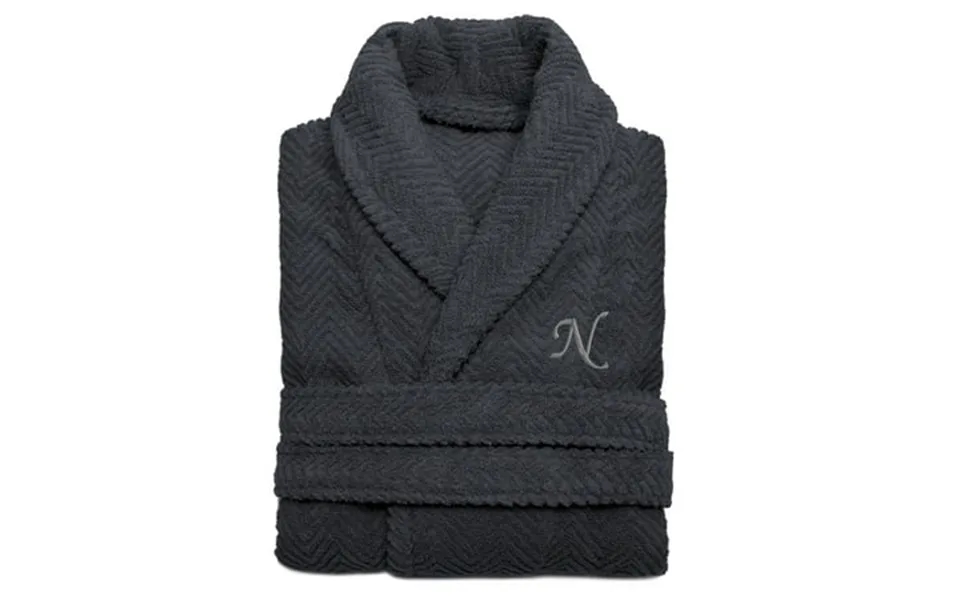 Authentic Hotel And Spa Charcoal Grey Monogrammed Herringbone Turkish Cotton Bath Robe N L Xl