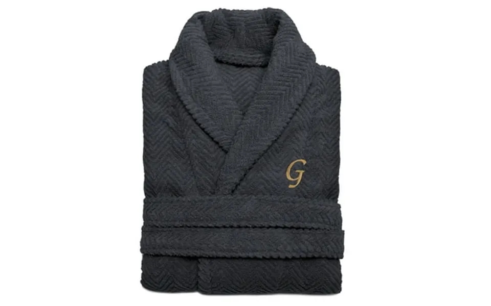Authentic Hotel And Spa Charcoal Grey With Gold Monogrammed Herringbone Weave Turkish Cotton Unisex Bath Robe G L Xl