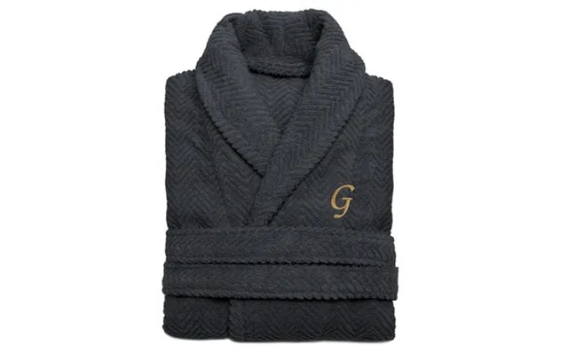 Authentic Hotel And Spa Charcoal Grey With Gold Monogrammed Herringbone Weave Turkish Cotton Unisex Bath Robe G L Xl product image
