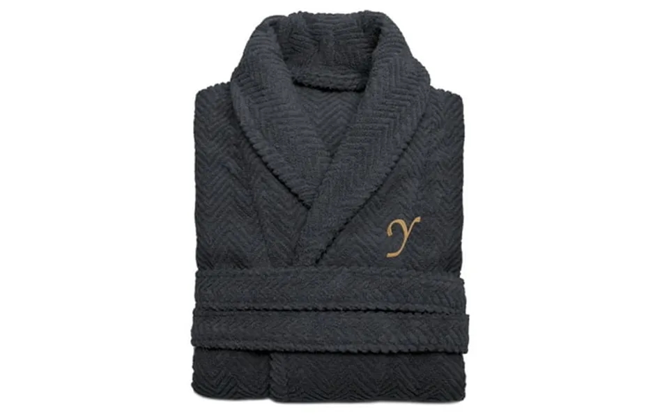 Authentic Hotel And Spa Charcoal Grey With Gold Monogrammed Herringbone Weave Turkish Cotton Unisex Bath Robe Y L Xl