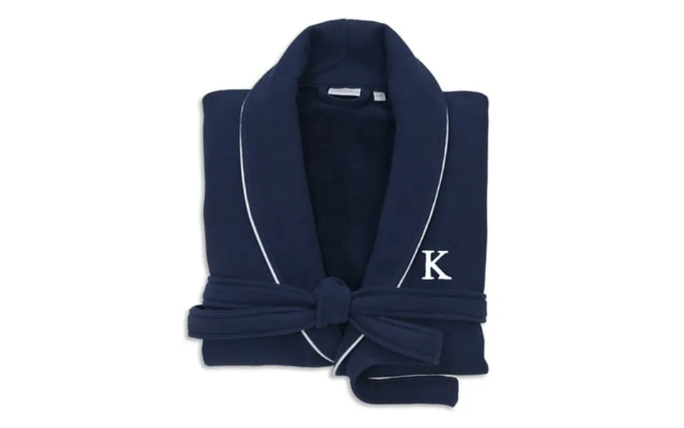 Authentic Hotel And Spa Navy Blue Unisex Turkish Cotton Waffle Weave Terry Bath Robe With White Block Monogram K S M
