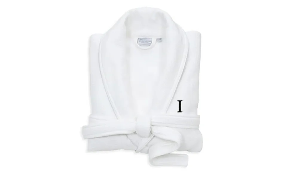 Authentic Hotel And Spa White Unisex Turkish Cotton Waffle Weave Terry Bath Robe With Black Block Monogram I L Xl