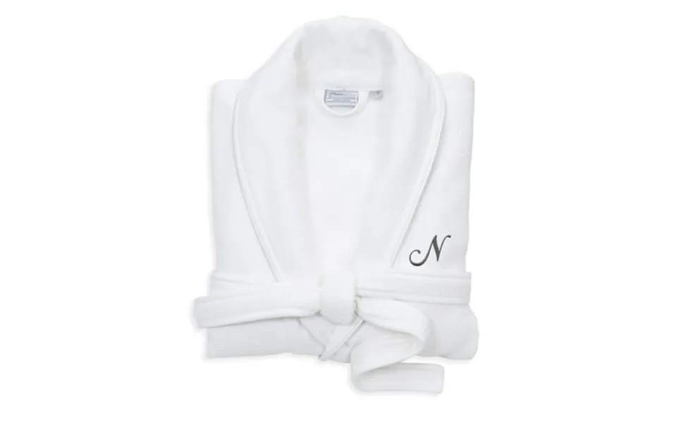 Authentic Hotel And Spa White Unisex Turkish Cotton Waffle Weave Terry Bath Robe With Grey Script Monogram N S M