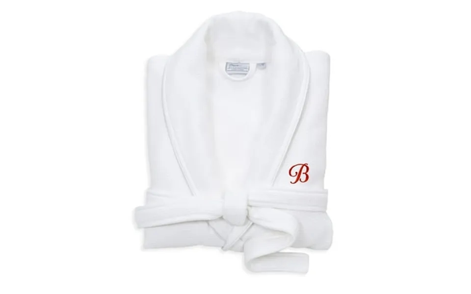 Authentic Hotel And Spa White Unisex Turkish Cotton Waffle Weave Terry Bath Robe With Red Script Monogram B S M
