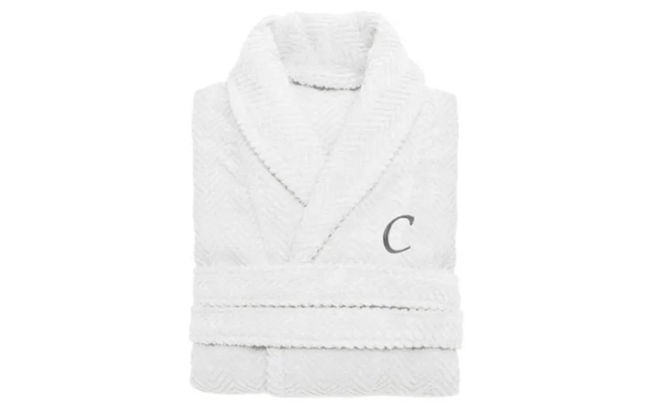 Authentic Hotel And Spa White With Grey Monogrammed Herringbone Weave Turkish Cotton Unisex Bath Robe C S M