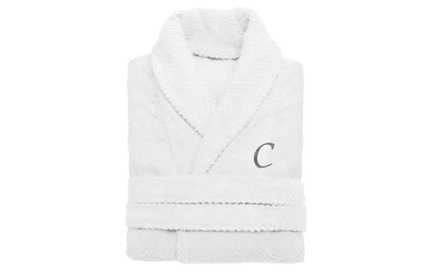 Authentic Hotel And Spa White With Grey Monogrammed Herringbone Weave Turkish Cotton Unisex Bath Robe C S M product image