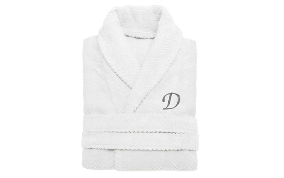 Authentic Hotel And Spa White With Grey Monogrammed Herringbone Weave Turkish Cotton Unisex Bath Robe D S M
