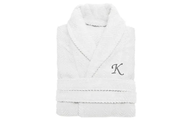 Authentic Hotel And Spa White With Grey Monogrammed Herringbone Weave Turkish Cotton Unisex Bath Robe K S M product image