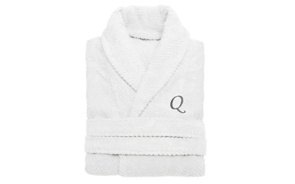 Authentic Hotel And Spa White With Grey Monogrammed Herringbone Weave Turkish Cotton Unisex Bath Robe Q L Xl