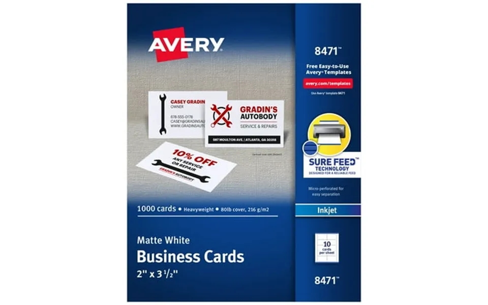 Avery 2 X 3.5 Business Cards Sure Feed 1 000 Cards 8471