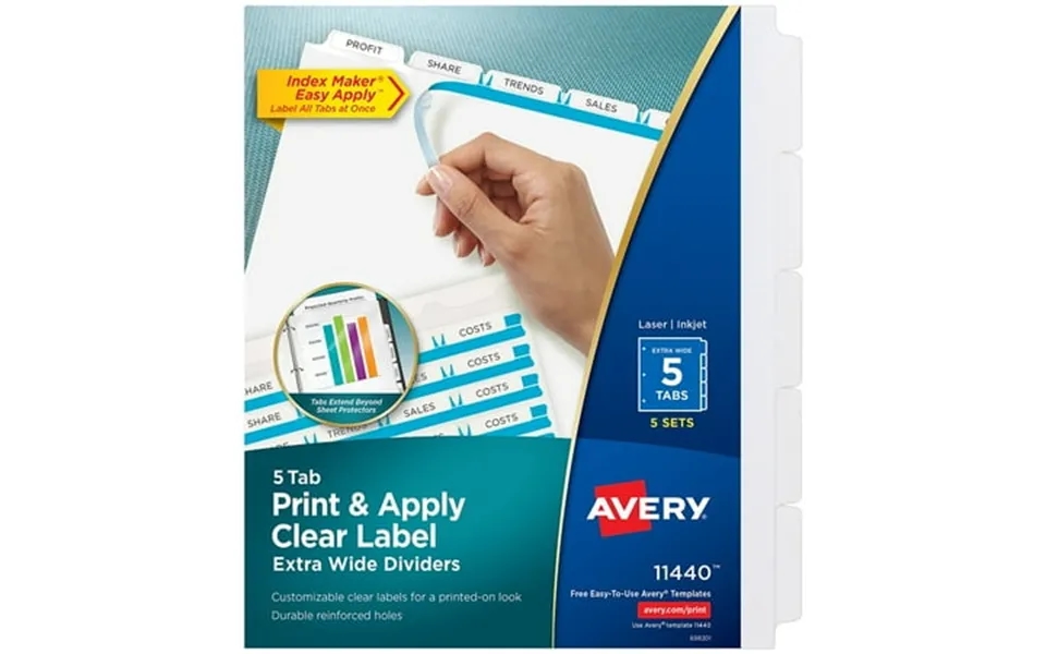 Avery Index Maker Extra-wide Paper Dividers With Print & Apply Label Sheets 5 Tabs White 5 Sets Pack