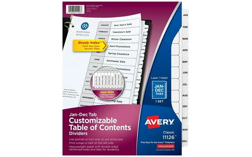 Avery Ready Index Table Of Contents Paper Dividers Jan-dec Tabs White 288 Carton 11126vs