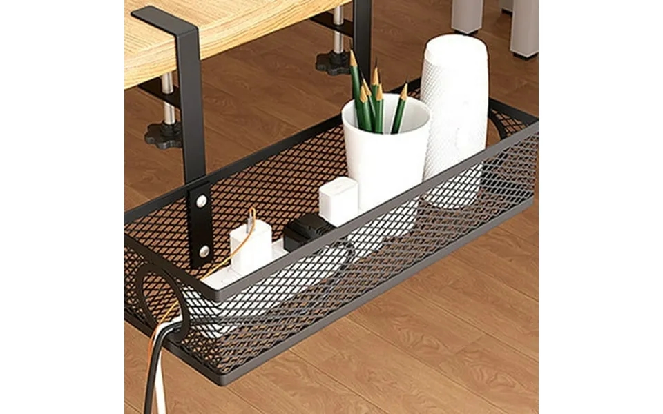 Avtoify No Hole Office Iron Under The Table Carbon Steel Storage Hanging Basket Cable Manager Classroom Adjustable Desk