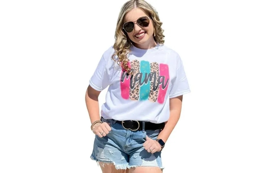 Azura Exchange - Mama Leopard Print Graphic Tee Women S Mama Leopard Print Graphic T-shirt Casual White T-shirt With Mam