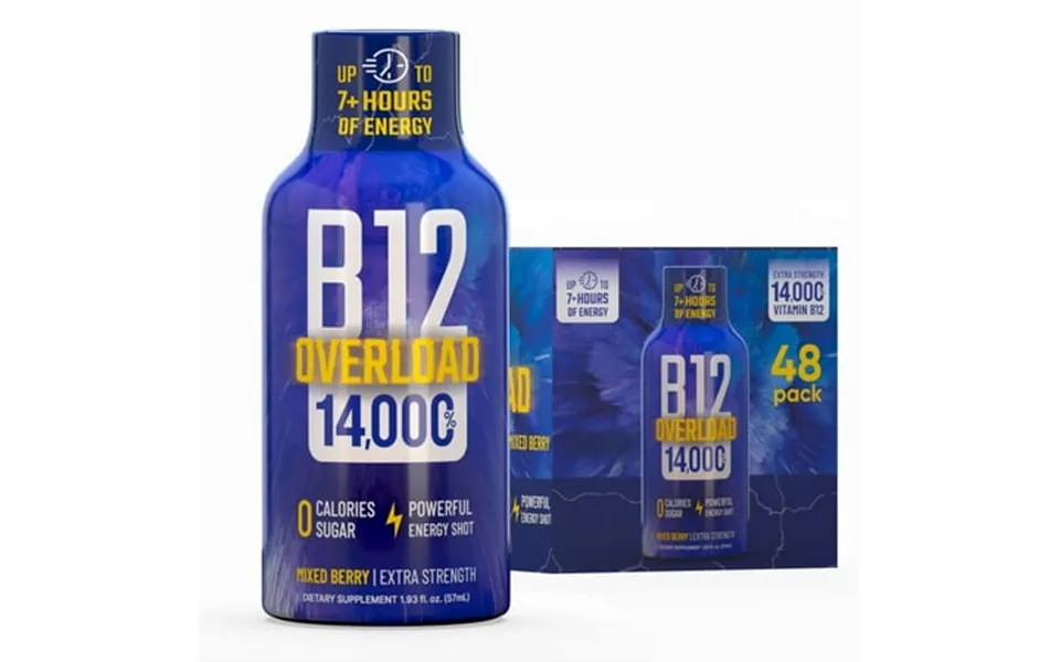 B12 Overload Energy Shot Mixed Berries 14 000% B12 & 260mg Plant-based Caffeine Zero Calories Sugar-free Vegan Kosher Bo