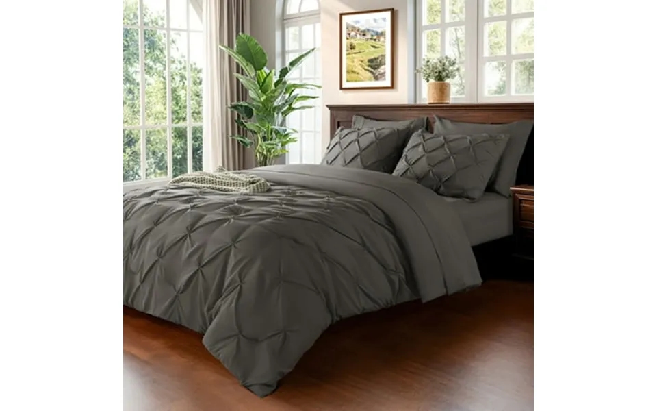 Baauye Queen Comforter Set 7 Pieces Gray Comforters Pintuck Bedding Sets For All Season Bed In A Bag With Comforter 1 Fi