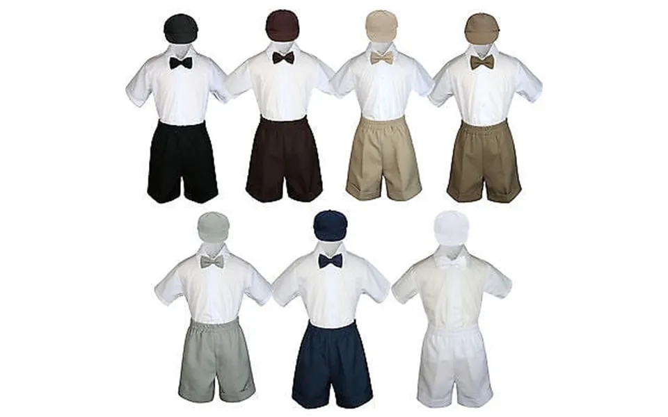 Baby Boys Toddler Formal Shorts Suits 4pc Dark Khaki Brown Gray Bow Tie Set S-4t