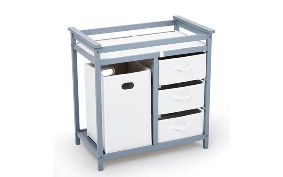 Baby Changing Table Wooden Diaper Changing Table Infant Diaper Changing Station Dresser With Laundry Hamper 3 Drawer Bas
